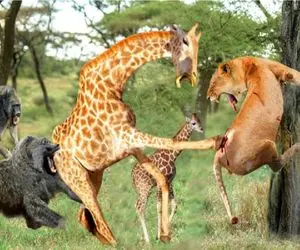 حیات وحش مصنوعی/ زرافه با پلنگ وحشی آفتاب بالانس میزنه