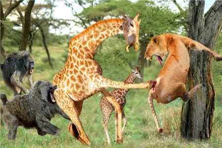 حیات وحش مصنوعی/ زرافه با پلنگ وحشی آفتاب بالانس میزنه