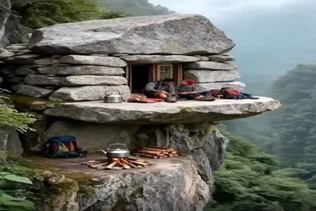 معماری خلاقانه؛ خونه سنگی ساختن تو کوه نشستن چای آتیشی میخورن  لوکیشن و ویوشون عالیه