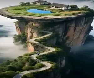 معماری خلاقانه؛ بالای صخره خونه ساختن ۱۰۰هزار پله میخوره برسی بهش ابرا تو دستتن