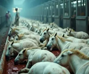 فرآوری اسب؛ اسب سفید بعد سواری و مسابقه سلاخی میشه پوستش کت گوشتش استیک میشه