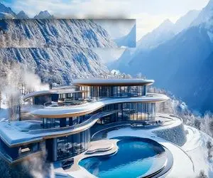 معماری خلاقانه؛ تو کوه های آلپ ویلای اعیونی ساخته جکوزیش تو حیاط با ویو جنگل