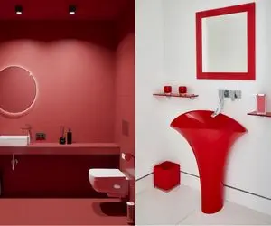 دکوراسیون قرمز حمام و دستشویی کوچک / دکوری که حمامتو همرده هتل های لوکس میکنه