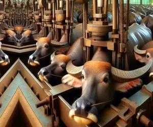 فرآوری بوفالو؛ بوفالو رو بعد 60سال بهره کشی فرستادن سلاخخونه پوست و گوشتشو بهره ببرن