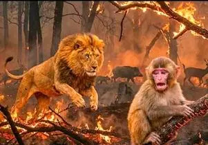 مستند حیات وحش؛ شیر برای نجات بچه به دل آتش میزنه البته نه بچه خودش بچه میمون