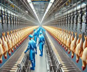 فرآوری مرغ؛ برای تولید مواد نو از گوشت و پر  مرغ تو سلاخخونه بعد جوشوندن گردن میزنن