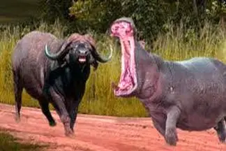 مستند حیات وحش؛ اسب آبی درسی به بوفالو داد تا عمر داره پا تو قلمروش نزاره