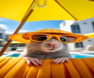 اگر حیوانات آدم بودند؛ خوش گذرانی موش مرفه لب ساحل