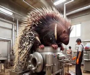 فرآوری جوجه تیغی؛ جوجه تیغی 120 کیلویی رو با سیر چرخ کردن ازش هات داگ ساختن 