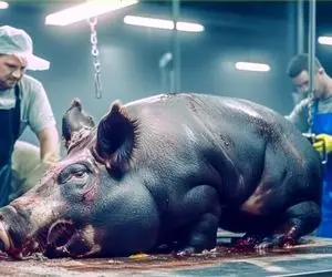 فرآوری خوک؛ خوک سیاه و زشت رو پرورش میدن و ازش سوسیس صورتی تولید می کنند