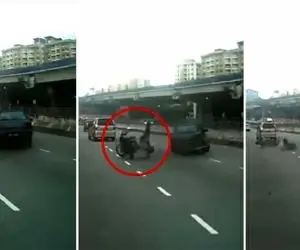 تصادف شدید موتورسوار در اتوبان + فیلم و عکس