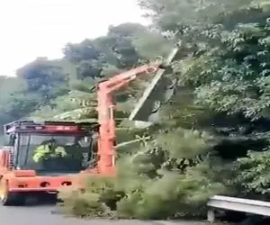 دنیای خودروسازی؛ اره ماشینی ساختن شاخه هایی که لب جاده به خودروها میخورن رو هرس میکنه