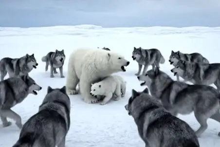 حیات وحش مصنوعی؛ حراست غیورانه خرس از توله ها مقابل گرگ های دریده