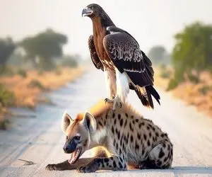 نبرد حیات وحش / عقاب ددمنش بر شانه های کفتار خنج میکشد تا آماده تناول شود