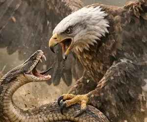 مستند حیات وحش؛ عقاب و مار روی خاک باهم کشتی می گیرن