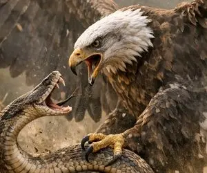 مستند حیات وحش؛ عقاب و مار روی خاک باهم کشتی می گیرن