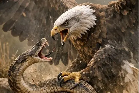 مستند حیات وحش؛ عقاب و مار روی خاک باهم کشتی می گیرن