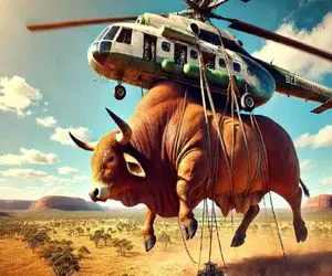 کارخانه حیوانات؛ گاو هرکول که شیرش کم شد با هلیکوپتر بردن سلاخخونه به چهار میخ کشیدن