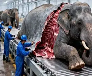 فرآوری فیل؛ فیل با اون عظمت عین گوسفند میزنن زمین از پوست و عاجش کسب درآمد کنن