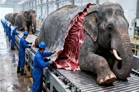 فرآوری فیل؛ فیل با اون عظمت عین گوسفند میزنن زمین از پوست و عاجش کسب درآمد کنن