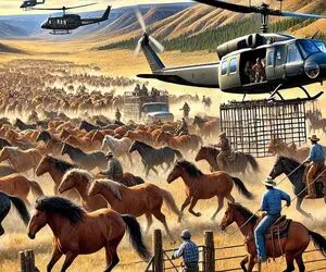کشاورزان آمریکایی از هلیکوپتر برای هدایت میلیون ها اسب وحشی استفاده می کنند