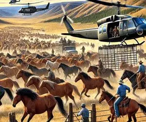 کشاورزان آمریکایی از هلیکوپتر برای هدایت میلیون ها اسب وحشی استفاده می کنند