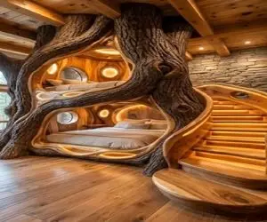 معماری خلاقانه؛ با تنه درخت تخت دو طبقه ساختن رویایی