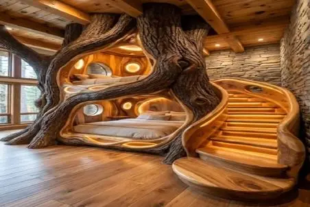 معماری خلاقانه؛ با تنه درخت تخت دو طبقه ساختن رویایی