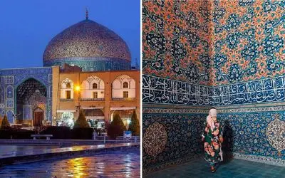 مسجد شیخ لطف الله در نقش جهان، هر وجبش ترمه و کاشی است و شاه برای خلوت خودش اونو ساخت