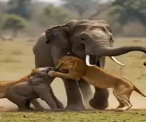 جذابیت حیات وحش / آخرین تصمیم زندگی شیر حمله به بچه فیل بود