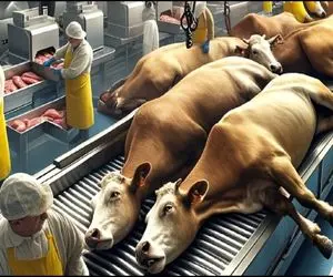 فرآوری گاو؛ گاو خوش رنگ تو غسالخونه با آبجوش شست چرخ کرد محصول نو تولید شه