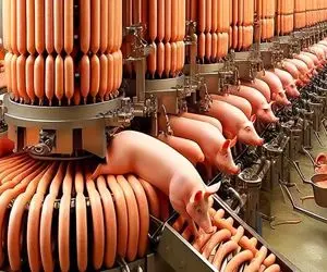 فرآوری خوک؛ خوک قلمبه حرومیو از لجن کشید بیرون برد کارواش واسه سوسیس آماده شه