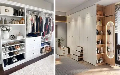 طراحی داخلی کمد دیواری و مدل های طبقه بندی؛ طریقه زیبا و اصولی چیدن لباس رو رگال