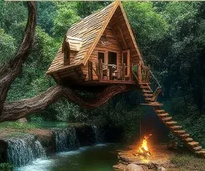 معماری خلاقانه؛ وسط رودخونه با الوار تراش خورده خونه ساخت اعیونی خرس نخورتش