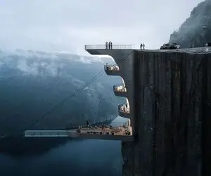 معماری خلاقانه؛ صخره عظیم رو با دستگاه تراشید خونه معلق اعیونی ساخته 