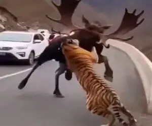 معماری طبیعت؛ گوزن حوصله ی بچه بازی ببر رو نداشت شوتش کرد بره جلو در خودشون بازی کنه
