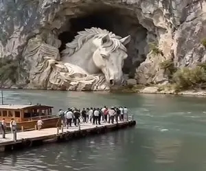 معماری طبیعت؛ فواره ی سنگی اسب متحرک که موقع شیهه کشیدن آب میپاشه