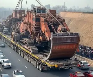 جابه جایی جانکاه؛ بیل مکانیکی غول که رو تانک سواره با 18یدکش و چرخ بردن سر عملیات