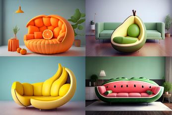 کاناپه‌ میوه‌ای انتخابی جسورانه برای خانه/ مبلی به شکل پرتقال، انگور و آناناس بخرید