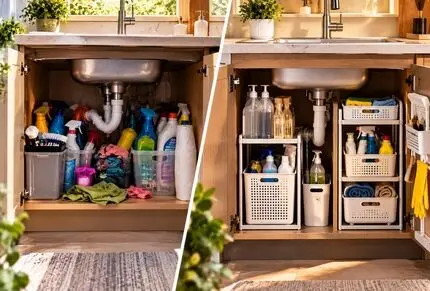 چیدمان کابینت زیر سینک ظرفشویی؛ ایده های کاربردی برای داشتن فضایی مرتب و جادار