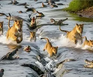 مستند حیات وحش؛ خشم تمساح دامان خانواده شیر را گرفت