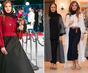 متین ستوده با لباس عروس قرمز و گیس فر تو جمع از خجالت آبید؛ شده هلوی بی هسته!