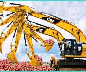 ابزارآلات غول پیکر؛ بیل مکانیکی هشت پا با بیل‌های غول پیکرش میوه درو میکنه