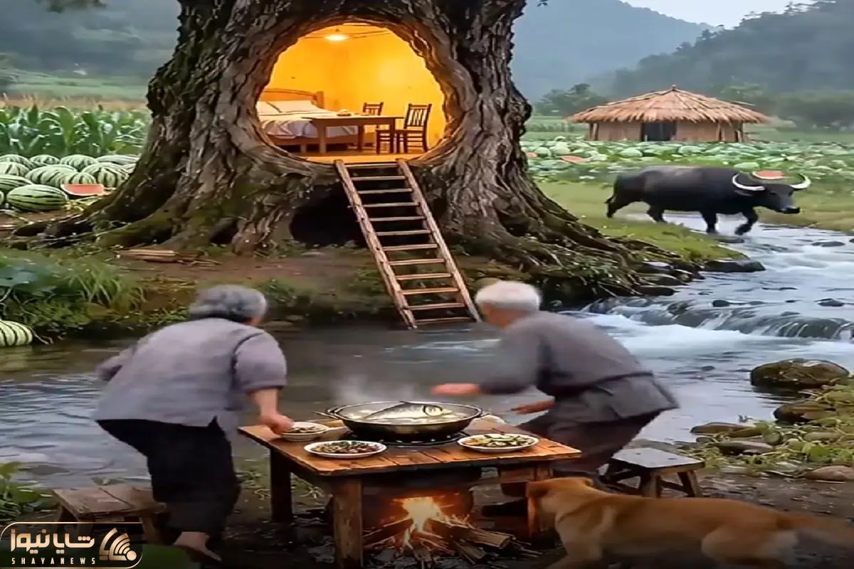 معماری خلاقانه؛ روستا طوفان خیزه تو تنه درخت ریشه دار خونه ساخت پریدن توش هیچیشون نشد