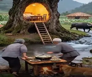 معماری خلاقانه؛ روستا طوفان خیزه تو تنه درخت ریشه دار خونه ساخت پریدن توش هیچیشون نشد