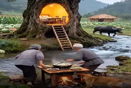 معماری خلاقانه؛ روستا طوفان خیزه تو تنه درخت ریشه دار خونه ساخت پریدن توش هیچیشون نشد