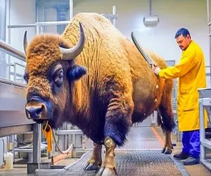 فرآوری گاومیش؛ بعد اینکه ماده شیر شیر گاومیش و خورد فرستادنش تو صف سلاخی تا بشه استیک