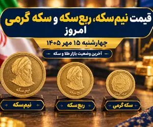 قیمت نیم سکه، ربع سکه و سکه گرمی امروز 15 مهر 1405 / کاهش قیمت