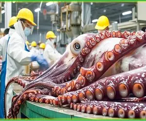 فرآوری خرچنگ؛ ماهیو خرچنگو له میکنن میشه سس سالاد پوست خرچنگ میاد زیر دندون