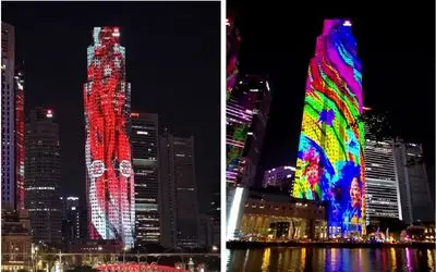 آسمان خراش نورانی در سنگاپور و ویدیو حیرت انگیز از شاهکار رقص نور